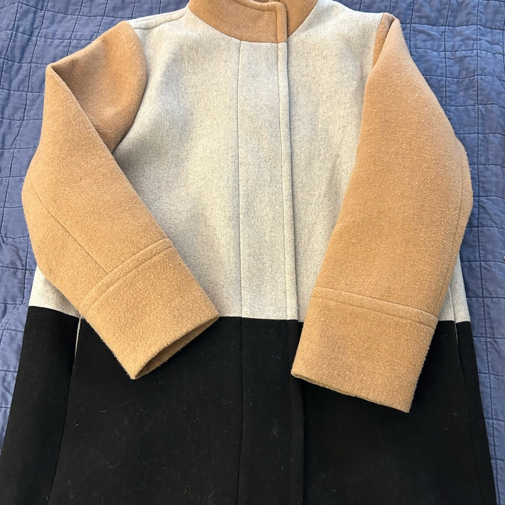 J. Crew Women's Colorblock City Coat in Tan, Gray, and Black